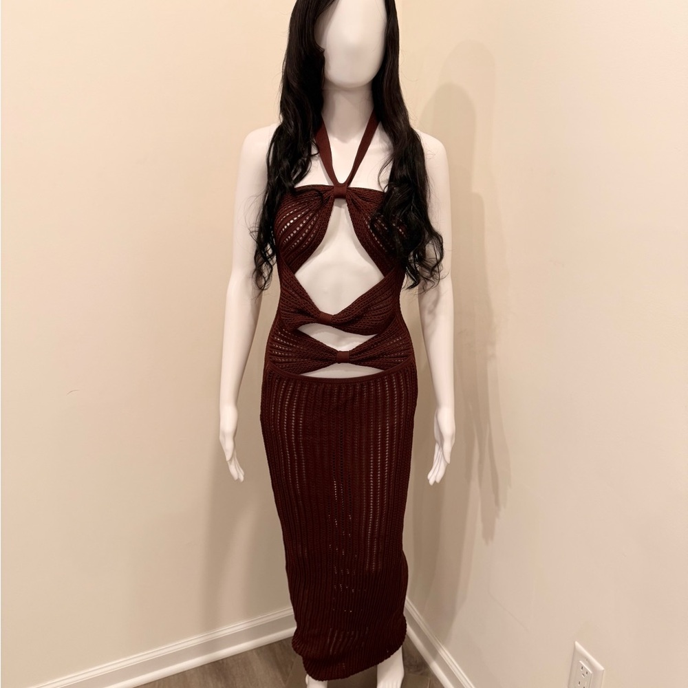 Elegant Chocolate Brown Cut-Out Dress